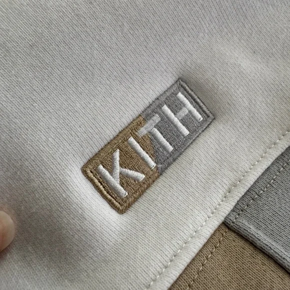 Kith Unisex Hoodie Colorblock College Sweatshirt in White, Gray, Tan - Picture 5 of 13